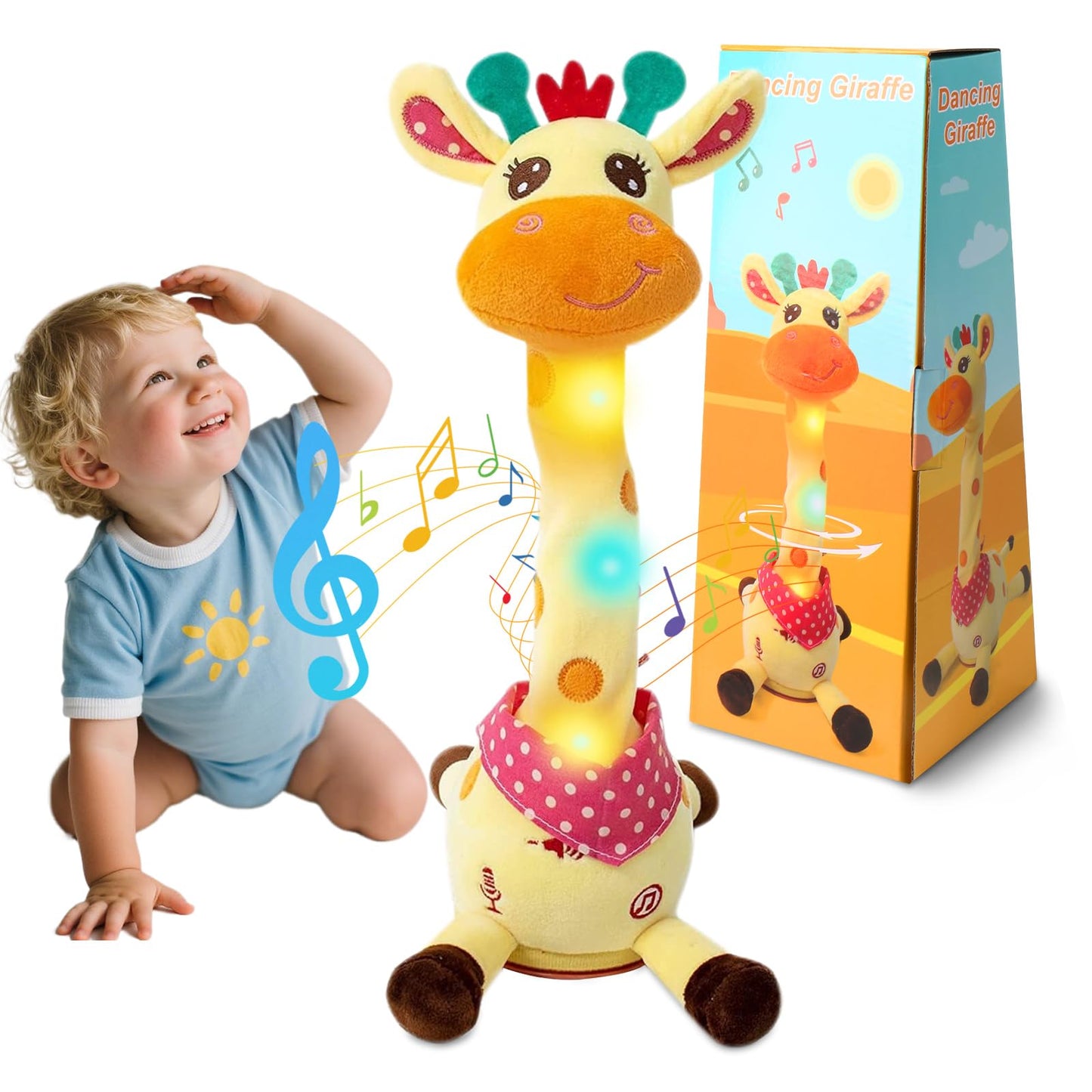 LUKETURE Dancing Talking Giraffe Toy Stuffed Plush, Cute Interactive Talking Giraffe Gift for Girls Boys Kids, Musical Baby Toys Singing 10 Children's Song Repeats What You Say