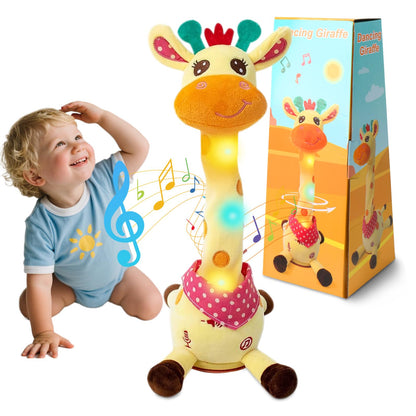 LUKETURE Dancing Talking Giraffe Toy Stuffed Plush, Cute Interactive Talking Giraffe Gift for Girls Boys Kids, Musical Baby Toys Singing 10 Children's Song Repeats What You Say