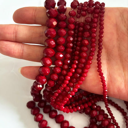 CrzBeadss 780Pcs Briolette Crystal Glass Beads for Jewelry Making, 3-10mm Faceted Red Crystal Beads for Bracelets, Rondelle Glass Beads Bulk for Crafts Wine Charms Wind Chimes Suncatchers
