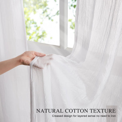 Anpark Elegant White Sheer Curtains 84 Inches Long for Living Room Bedroom, Cotton Linen Textured Light Filtering Crinkle Sheer Drapes Natural Rod Pocket Voile Curtains, W52 x L84 in, 2 Panels