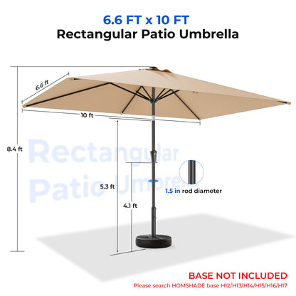 HOMSHADE 6.6 x 10 ft Rectangular Patio Umbrella Rectangle Umbrella Outdoor Patio, Large Outdoor Umbrellas for Patio Table with Tilting and Sun UV Protection for Pool, Deck, Market, Backyard, Beige