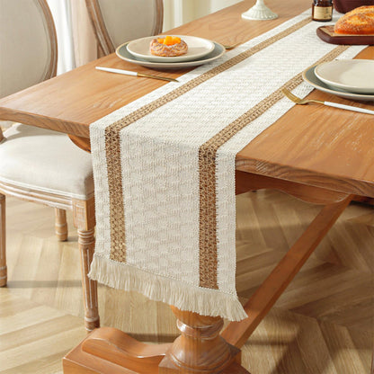 Niviy Boho Table Runner for Summer Home Decor 72 Inches Long Farmhouse Macrame Table Runner Cotton Linen Woven Table Runners for Fall Dining Table Decoration, Beige & Brown
