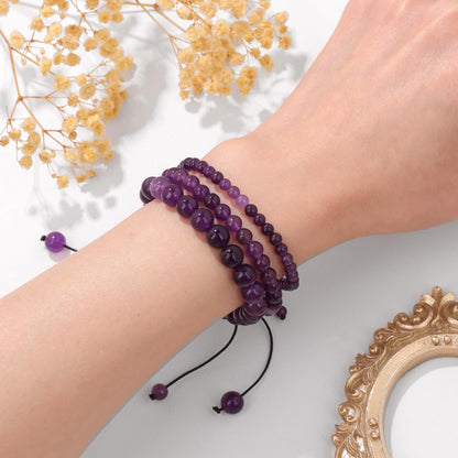 Pendlixy 4MM Beaded Bracelet Handmade Adjustable Natural Amethyst Stone Crystal Bracelet Amethyst Healing Inspirational Gifts for Women Men