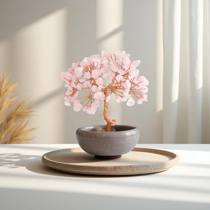 Rose Quartz Tree of Life Crystal Decor, Healing Gem Tree for Home Office Crystal Tree with Rose Quartz Base Pink Gemstone Tree of Life Decor