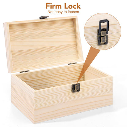 WSICSE Unpainted Wood Box with Hinged Lid - Large 9.2"x5.5"x3.9" for Crafts DIY Storage Jewelry & Gift Box and Hobby Organization Easter Basket Stuffers