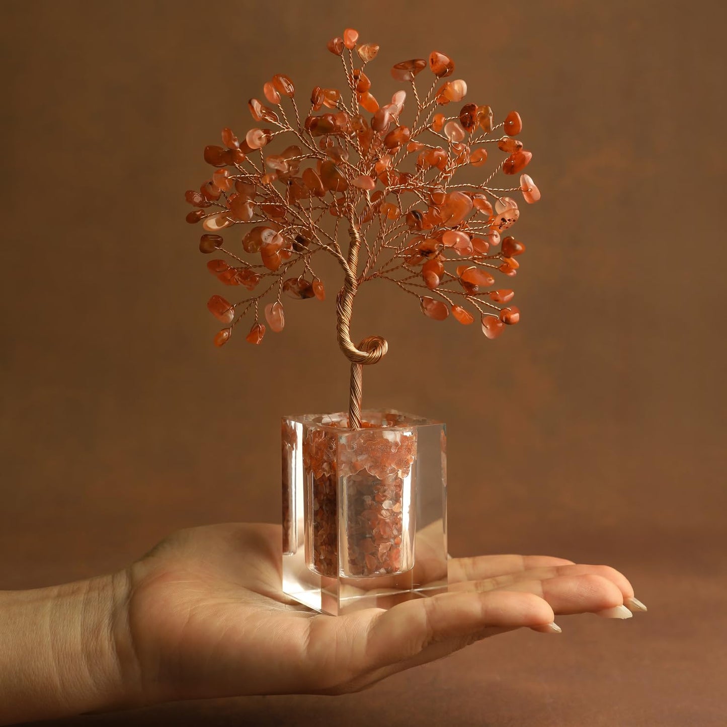 MAGIC AND MIRACLES Crystal Tree for Home Decor 6.5 Inch Carnelian Gem Plant with 147 Stones Spiritual Decor Healing Energy Bonsai Tree Handmade Gift for Meditation Room Office Women & Men
