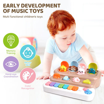 LESSETI Interactive Pop Up Toy with Piano Keyboard - Cause and Effect Animal Toy with Music and Light for Toddlers 1-3, STEM Learning Educational Baby Toys, Birthday Gifts for Boys Girls 6-12 Months