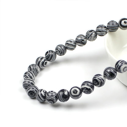 MJDCB Synthesis Colour Malachite Beads Beautiful Fashion Round Stone Beads for DIY Jewelry Making 15" (6mm, Black - White)
