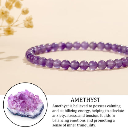 GolbalJew Natural Gemstone Beads Bracelets Healing Crystal Stone Beaded Bracelet for Women Men Handmade Spiritual Jewelry Gifts, 4mm Amethyst Round Beads