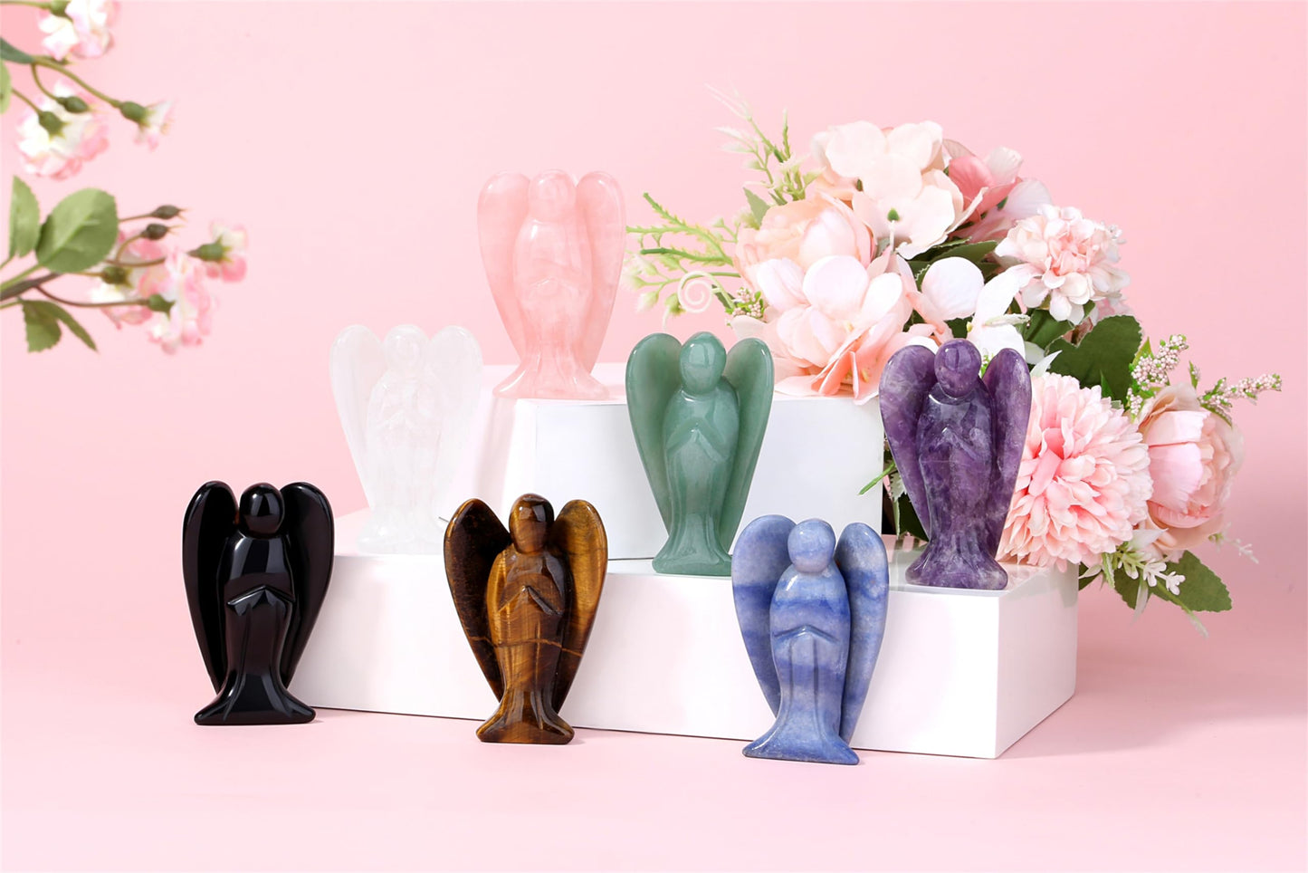 YATOJUZI 3" Amethyst Angel Decor Big Hand-Carved Angels Guardian Sculpture Statue Figurines Natural Crystal Stones and Healing Crystals Purple Home Room Office Desk Decoration Wisdom Gifts for Women