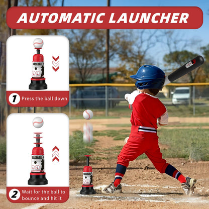 Wee Wonders 4 in 1 T-Ball Sets for Kids 3-5 with Toss and Catch Ball, Toddler Baseball with Auto Pitching Machine/6 Balls, Outdoor Sport Toys Gifts for Boys Girls