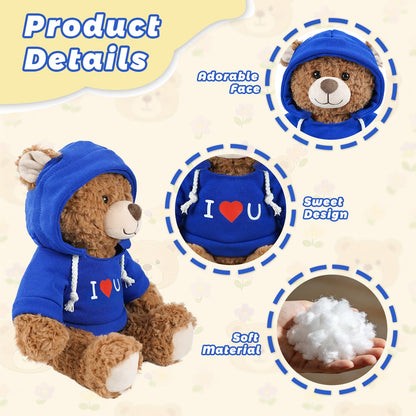 2 Pcs Love Teddy Bears for Women Plush Dolls 8.7 Inch Stuffed Bear Animal Set Gift for Mom Hoodie-Wearing Bear with I Love You Valentine’s Cozy Bear for Girlfriend Girls Kids Baby Gift (Pink + Blue)