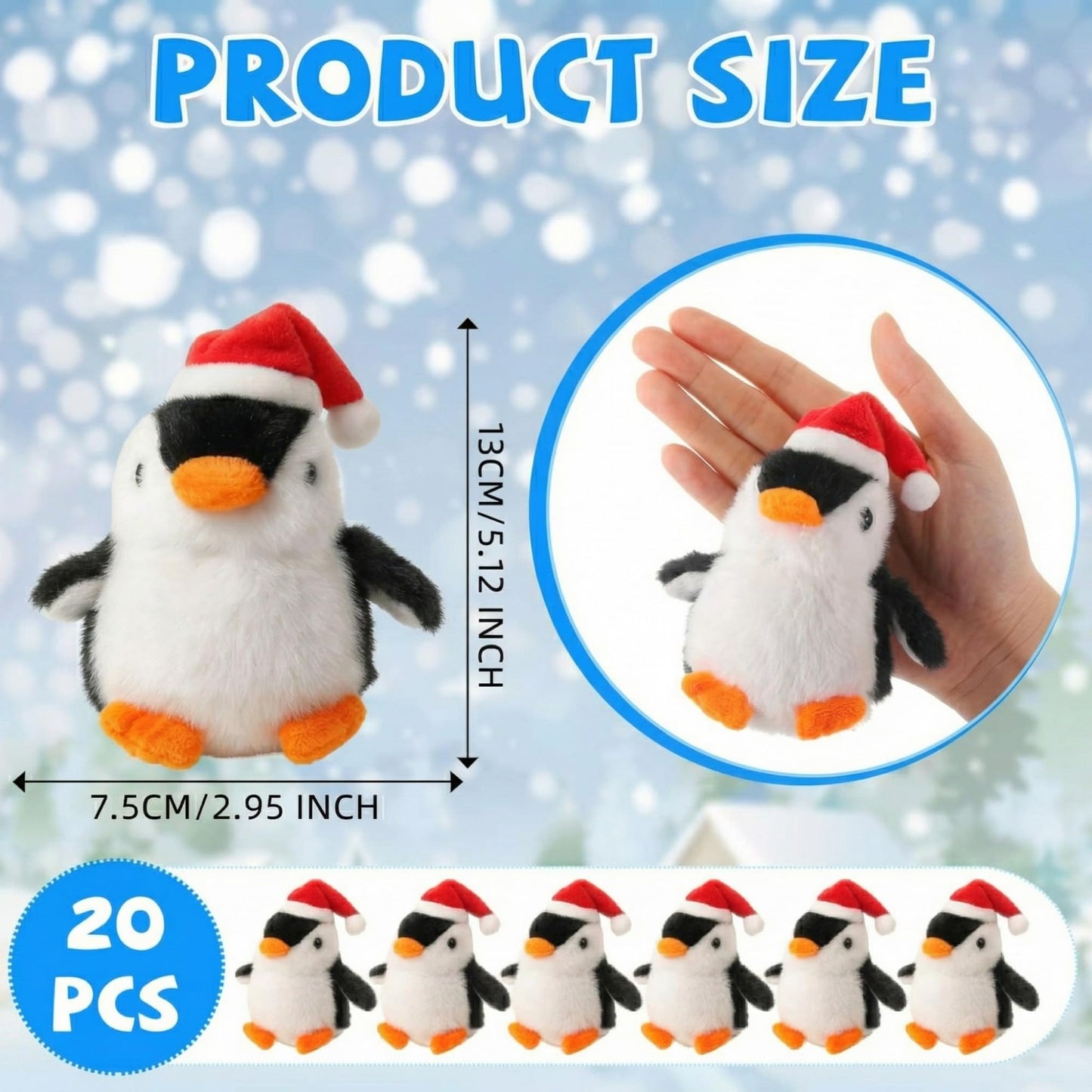 Motionchic 20 Pcs Mini Plush Penguin Winter Party Favors Cute Penguin Hanging Stuffed Animal Plush Party Favors for Bag Pendant (Christmas Hat,Black)