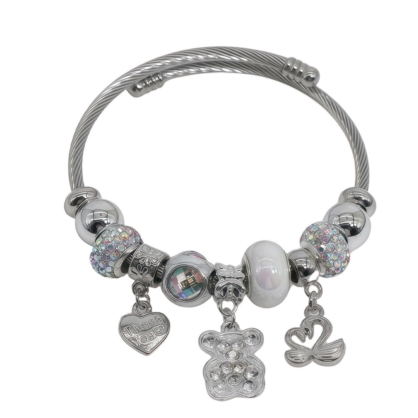 QMWKVNC Charm Bracelets for Womens,Exquisite Cute Cartoon Friendship Silver Bracelets Stainless Steel Bangle, Womens Jewelry Suitable for Holiday Gifts and Birthday Gifts
