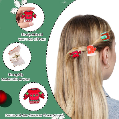 12 Pcs Christmas Hair Clips for Women Snowman、Xmas Tree、Santa Claus、and Gloves Design Christmas Mini Claw Clips Small Hair Claws Strong Hold Jaw Clip Mini Hair Clips for Women Girls Hair Accessories