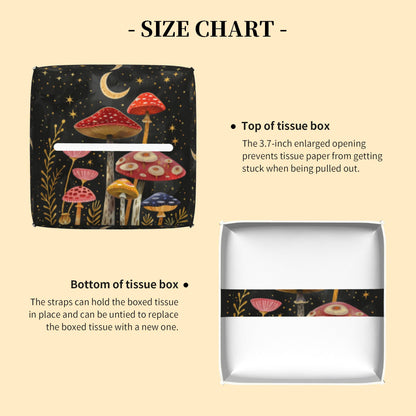 Colorful Mushrooms and Crescent Moon Tissue Box Cover Leather Tissue Box Holder Square Facial Paper Case Organizer Dispenser for Bathroom Vanity Countertop Tabletop Car Office