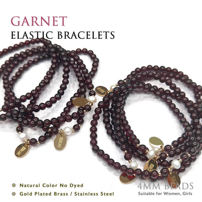 Morchic 4mm Natural Garnet Gemstone Beads Stretch Bracelet for Women, With Freshwater Pearls, Energy Birthday Gift for Her 7.2”