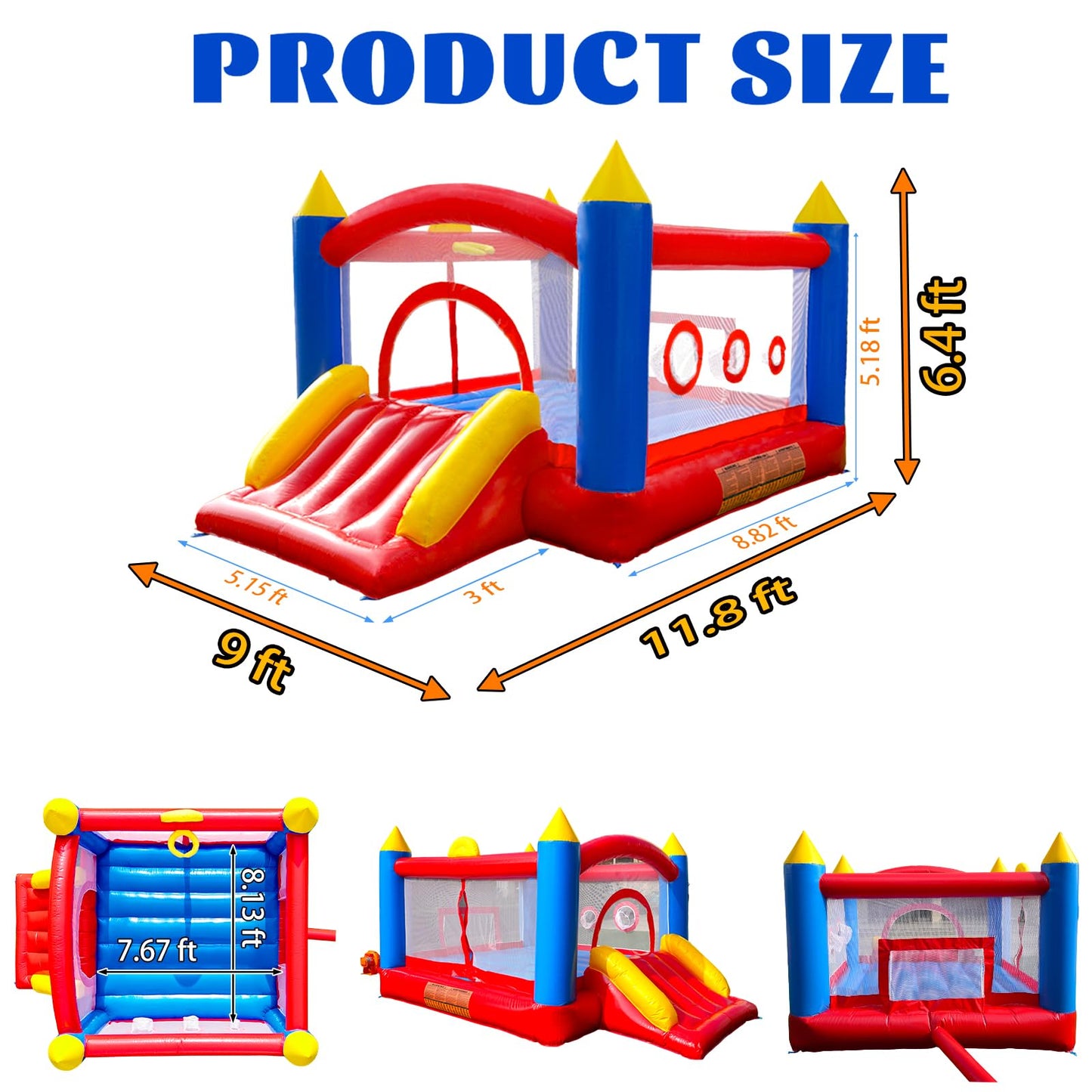 Hongcoral PVC Bounce House, Heavy-Duty Jumping Castle with Large Slide, 450LBS Capacity, Inflatable Bouncer with Blower - for Kids' Indoor & Outdoor Fun