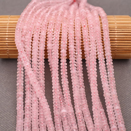 BONNY BOXX 1 Strand (150PCs) Natural 2 * 4mm Pink Quartz Rondelle Beads, Natural Abacus Disk Stone Beads Loose Spacer Gemstone for DIY Bracelet Necklace Jewelry Making