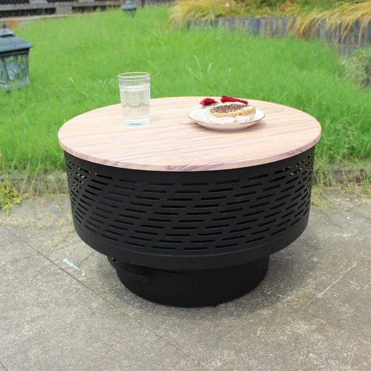 OutVue 26" Wood Burning Fire Pits with Grill & Lid, Fire Pit Table for Outside with Waterproof Cover & Fire Poker, Outdoor Firepit with Functions for BBQ,Table and Bonfire