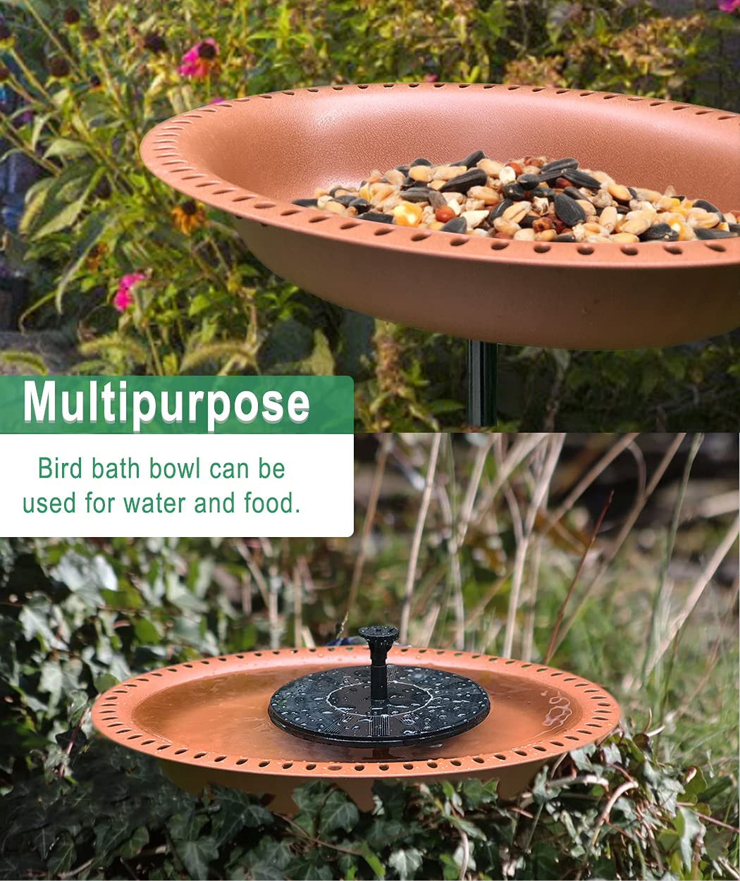 Eazielife Outdoor Bird Bath Lightweight Garden Birdbaths Freestanding Supports Antique Birdfeeder Bowl with Metal Stake Base, 28 Inches Tall, Oval Brown (1 Pack)
