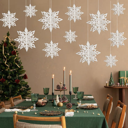 Snowflake Hanging Decorations - 3D Large Snowflakes Paper Hanging Garland for Christmas Winter Wonderland Holiday New Year Party Home Decoration 12PCS (White)