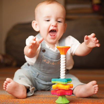 Fat Brain Toys Tobbles, Mini Spinny, Dimpl Bundle - 9-Piece Stacking Toys, Spinning Toy, Popper Toy Combo, Baby Toys Activity Set