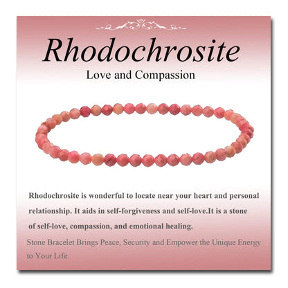 MASSIVE BEADS Natural Genuine Gemstone Beads Healing Crystal Chakra Reiki Jewelry Faceted Round Beads Bracelets (Rhodochrosite, 3mm)