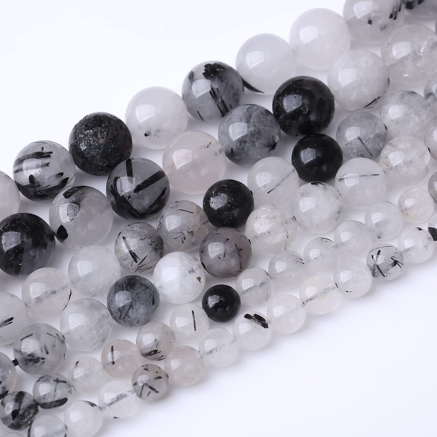 45PCS 8MM Natural Black Rutilated Quartz Stone Beads Energy Healing Beads for DIY Jewelry Bracelet Necklace Making for Jewelry Making15Inch