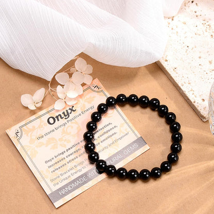 MASSIVE BEADS Black Onyx - Stone of Positive Energy - Handmade Yoga Stretch Elastic Bracelet Natural Stone Crystal Healing Power Energy Gifts for Unisex Adult 4mm