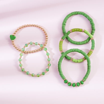 RISHEGAE St.Patrick's Day Bracelet Green Heishi Beaded Stretch Bracelets for Women Stackable Gold Polymer Clay Beads Bracelets Friendship Boho Summer Beach Bracelet Jewelry