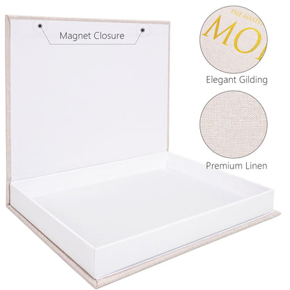 Hiwhy Decorative Book Storage Box Set of 2, Stylish Decorative Books, Linen Faux Book Storage Box for Bookshelf, Coffee Tables, Home Decor, Beige