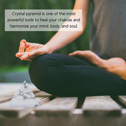 Amazing Gemstone Howlite Pyramid Crystal Healing Stones - 2" Great Pyramid Figurine of Natural Stone Pyramid for Meditation, Reiki, Chakra Balancing and Crystal Pyramids Grid