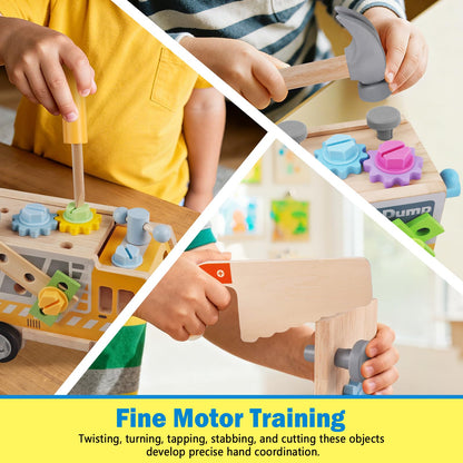 Rincalivestra Kids Tool Set - 40 Pcs Wooden Toddler Tool Bench with Drill, Montessori Construction STEM Pretend Play Toy for 3 4 5 Year Old, Tool Box Truck Birthday Gift for Boys Girls