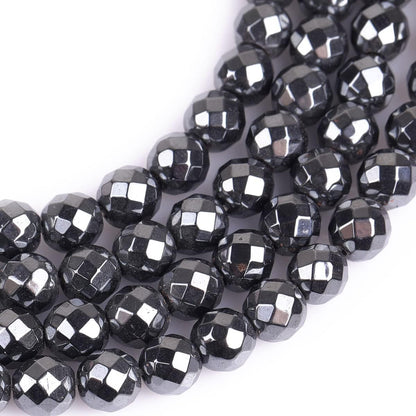HAAMIIQII 65pcs 6mm Natural Black Hematite Loose Gemstone Beads Faceted Round Spacer Stone Beads for Jewelry Making DIY Bracelets Necklaces Crafting
