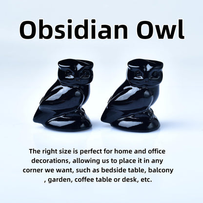 WUYOUSHI Obsidian Crystal Owl Figurine Hand Carved Lucky Stone Statue for Healing Home Office Decor Spiritual Gift for Women Men