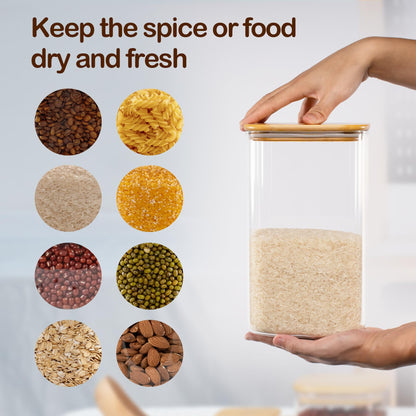 D2scrma 156oz Airtight Glass Square Storage Canister with Bamboo Lid Set of 2(4600ml*2) Large Gallon Glass Jars for Sugar, Flour, Cookies and Coffee beans (‎with Black Lable)