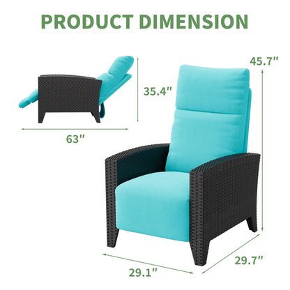 IDEALHOUSE Wicker Outdoor Recliner Reclining Patio Chair with Adjustable Back & Footrest 150° Lay-Flat Reclining with Air Pump Rattan Flip-Up Side Table Outdoor Lounge Chair for Pool Deck Balcony