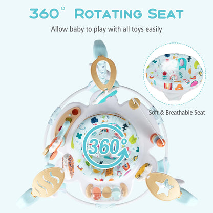 INFANS Baby Activity Center, 3 in 1 Play Center Jumpers and Bouncers with Music, Lights, Interactive Toys, 360°Rotating Seat, Adjustable Heights, Exersaucer Learning Toys for 6-12 Months (Light Blue)