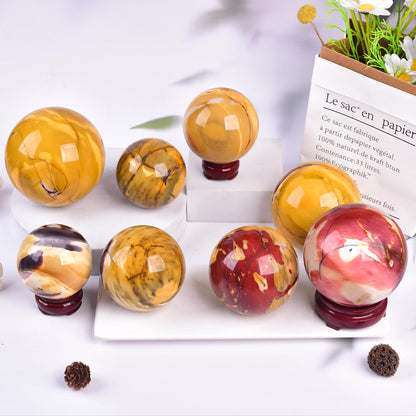 JIC Gem Natural Yellow Egg Yolk Stone Crystal Ball Sphere 7-8cm Healing Crystal Gemstone Ball Chakra Meditation Reiki Decorative Ball