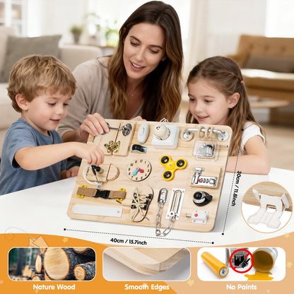 Azoravio Busy Board for Toddlers 1 2 3 4 Year Old - Large Montessori Sensory Toys, Wooden Fidget Activity Board for Boys and Girls, Motor Skills Gifts for ADHD & Autistic Children Kids