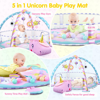 WeeHomm Baby Play Mat & Activity Mat - Baby Play Gym Tummy Time Mat with 6 Detachable Sensory Toys for Motor Skills Development, Newborn Baby Toys 0-6-12 Months Essentials Gift Playmats