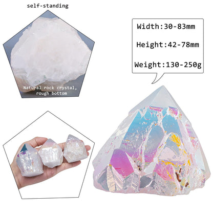 mookaitedecor Angel Aura Quartz Natural Rock Quartz Titanium Coated Crystal Points, Geode Rocks Crystal Cluster Stone Specimen for Meditation Home Decor, White