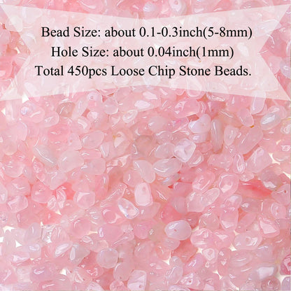 Natural Chip Stone Beads 450pcs Rose Quartz Chips 5-8mm Genuine Real Irregular Healing Crystal Rocks Hole Drilled DIY Loose Gemstone Beads for Jewelry Making Bracelet Earrings Necklace Crafting