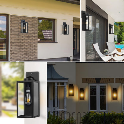 16-inch Dusk to Dawn Outdoor Wall Light Fixture, Large Black Exterior Wall Lantern Waterproof, Farmhouse Porch Sconce Lighting, Modern Wall-Mounted Outside Lights for House Garage, Patio Lamp, 2 Packs