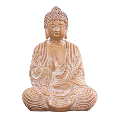 Swaite Zen Buddha Statue - Hand Carved Wood Grain Resin Meditation Decor, Feng Shui Ornament for Living Room Desk, Spiritual Space Zen Garden Decoration (Housewarming Gift/Mindfulness Aid, 7.87inch)