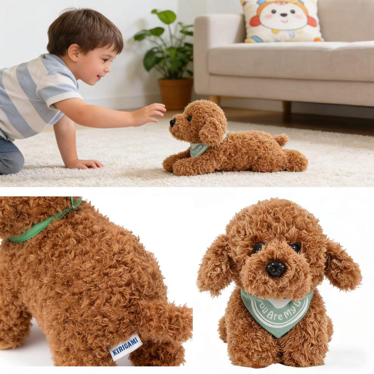 KIRIGAMI Dog Stuffed Animal, Golden Doodle Puppy Plush Toy with Realist Weighted Soft dog stuffed gift for kids，11 inches (Brown Color)