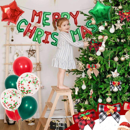 Merry Christmas Balloons Banner 13pcs Aluminum Foil 16 Inch Letters with 2pcs 18 Inch Star Balloons 30pcs Red Green Confetti Balloon for Christmas Party Decorations