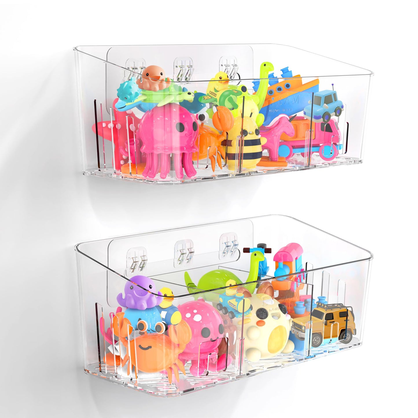 Lysam Bath Toy Storage 2 Packs, Large Bath Toy Holder with 3 Compartment, Quick Dry Bathtub Toy Organizer, Bath Tub Toy Net, Shower Toy Basket & Bin, Bathroom Accessories for Baby,Toddler,Kids（Clear）