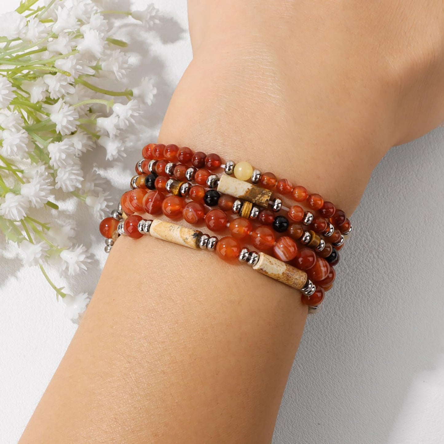 5Pcs Amethyst Bracelet for Women 4mm Amethyst Crystal Bracelet Stackable Beaded Bracelets Gemstone Bracelets Purple Beaded Bracelet Stretch Bracelets Amethyst Jewelry for Women